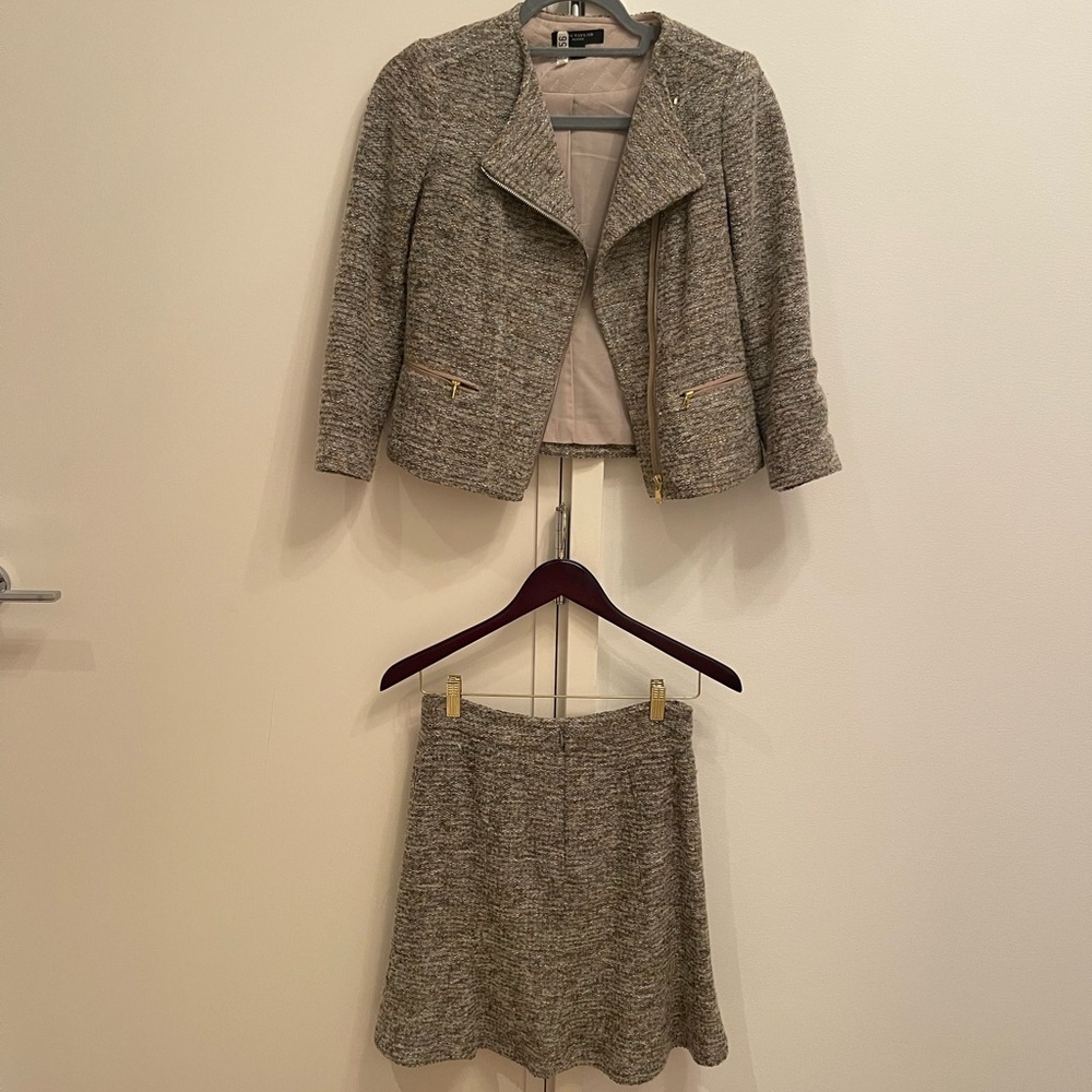 Ann Taylor Custom Fitted Boucle Tweed wool blend skirt suit P00